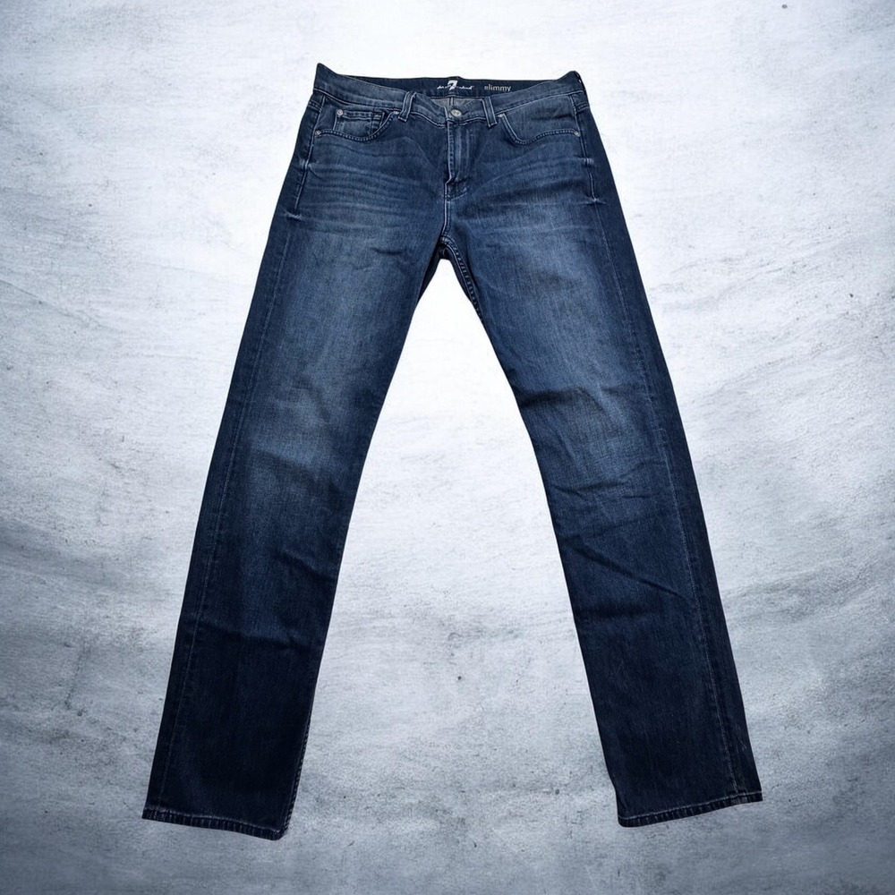 7 For All Mankind Slimmy Jeans Mens 34 Dark Wash Blue Slim Fit Denim Pants